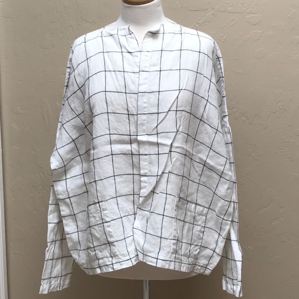 notPERFECTLINEN Sintra Cardigan Shirt Jacket, White/Black Large Check, OS